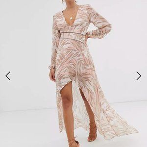 ASOS DESIGN midi dress with lace trims in soft animal print